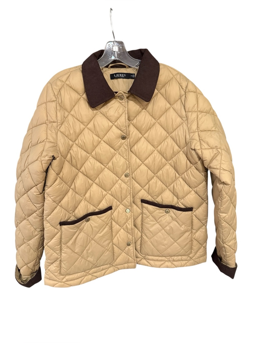 Lauren Ralph Lauren Twill Trim Diamond Quilted Barn Jacket Size M Birch Tan - Picture 2 of 10